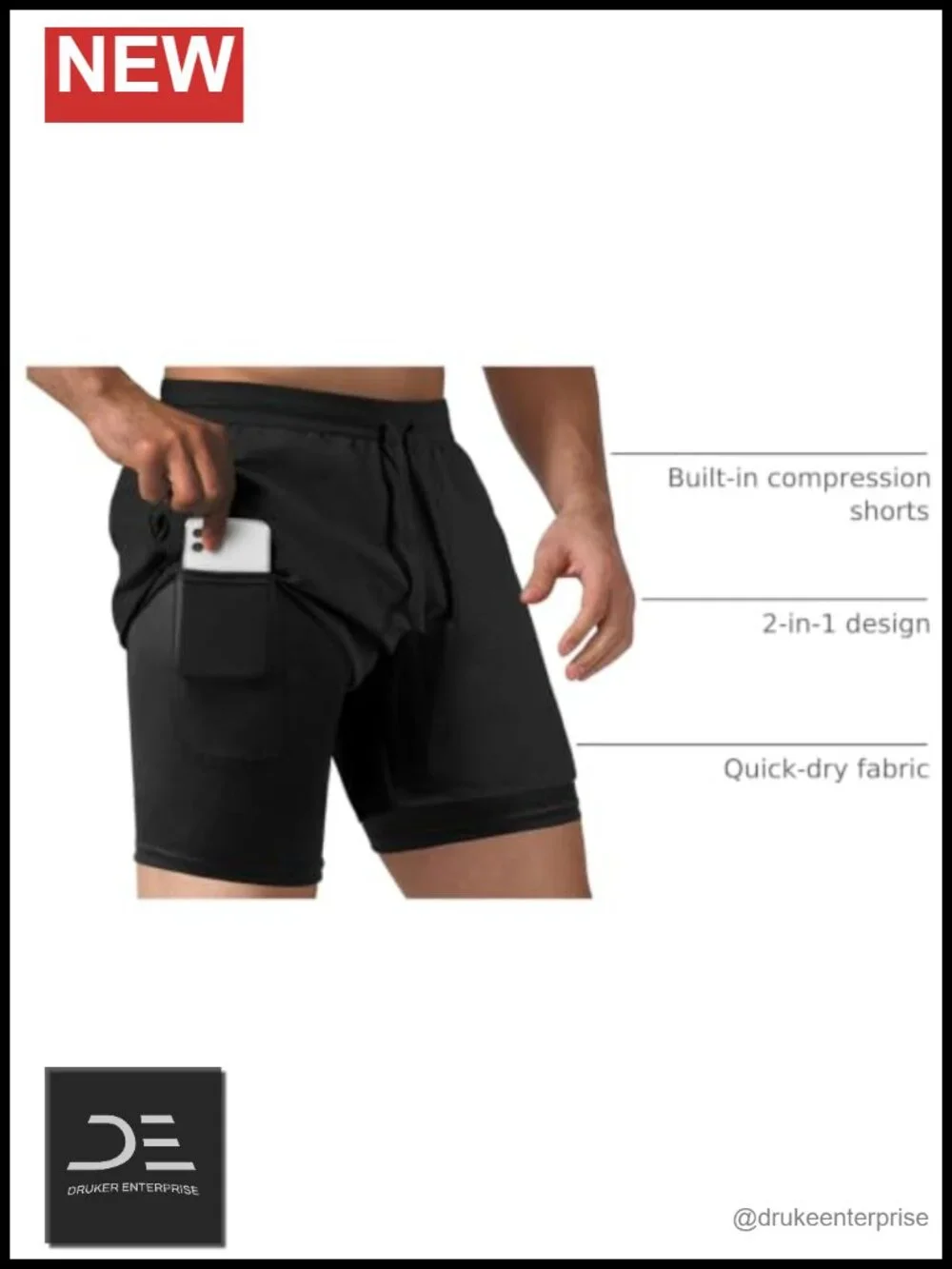 Men's 2 in 1 Running Shorts Quick Dry Compression Athletic Training Gym